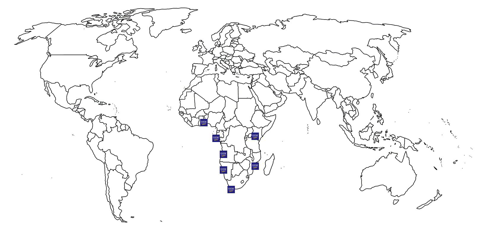 Map of GHM Field Services offshore calibration coverage across Sub-Saharan Africa